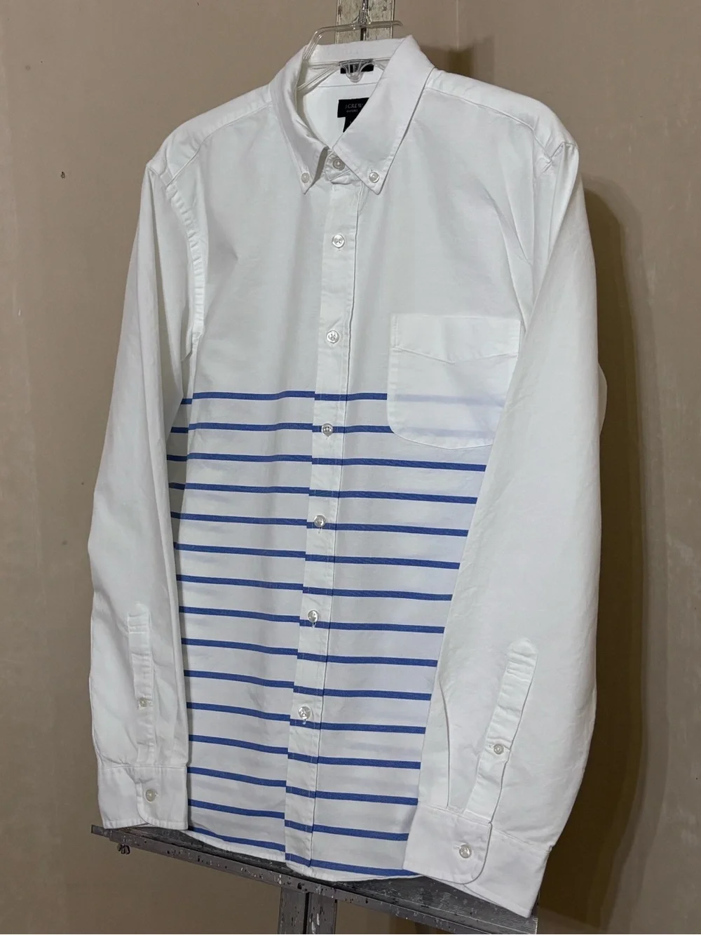 J.Crew Men’s Nautical Striped Oxford Button-Down Shirt – White/Blue - Size L